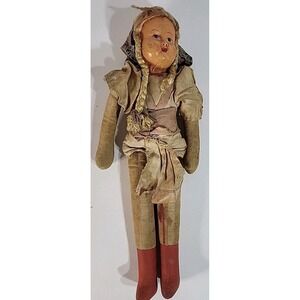 Vintage Doll Poland Blonde Hair Blue Eyes Flowers Red Pink